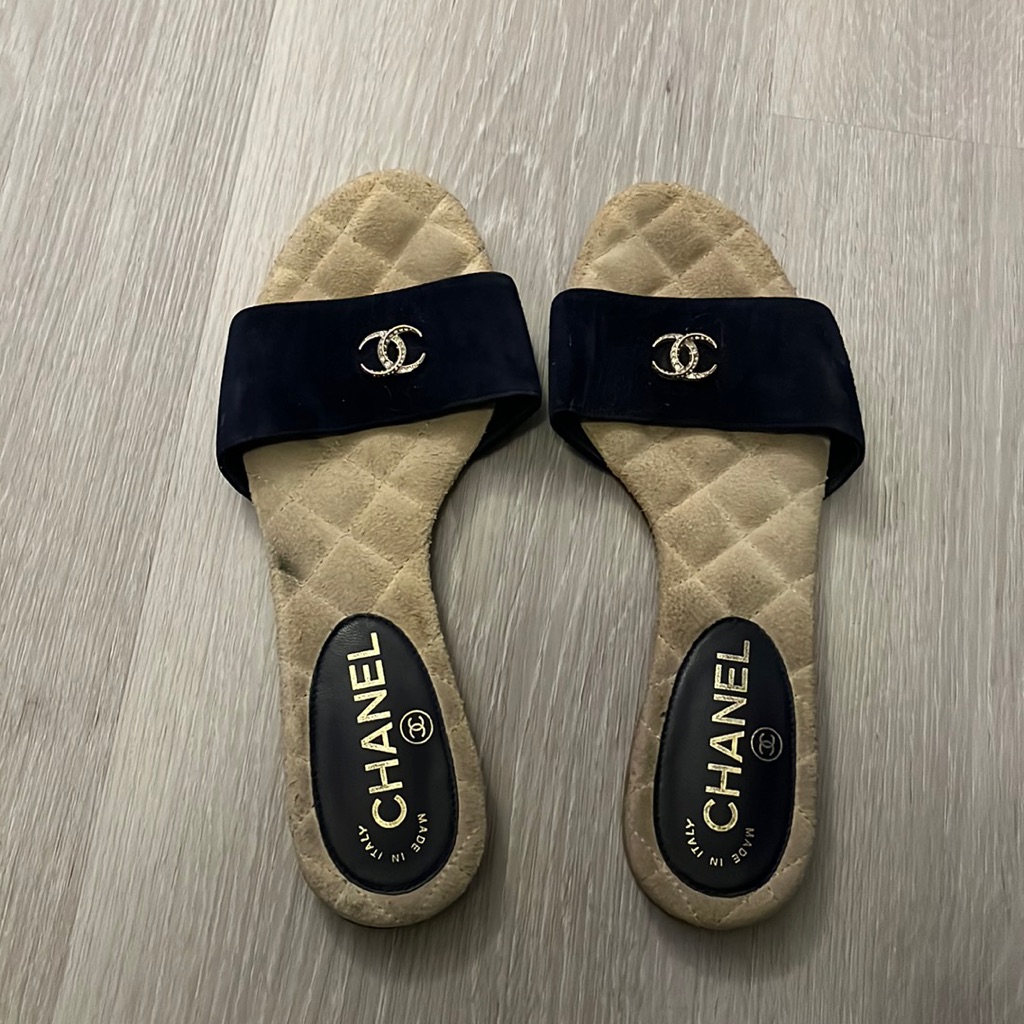 Chanel Blue Suede Mules Flats 36.5 6.5